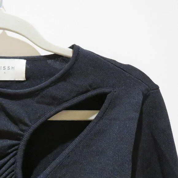DISSH Monique Long Sleeve Knit Top in Black Cut Out Minimalist Evening - Size L - Picture 6 of 13